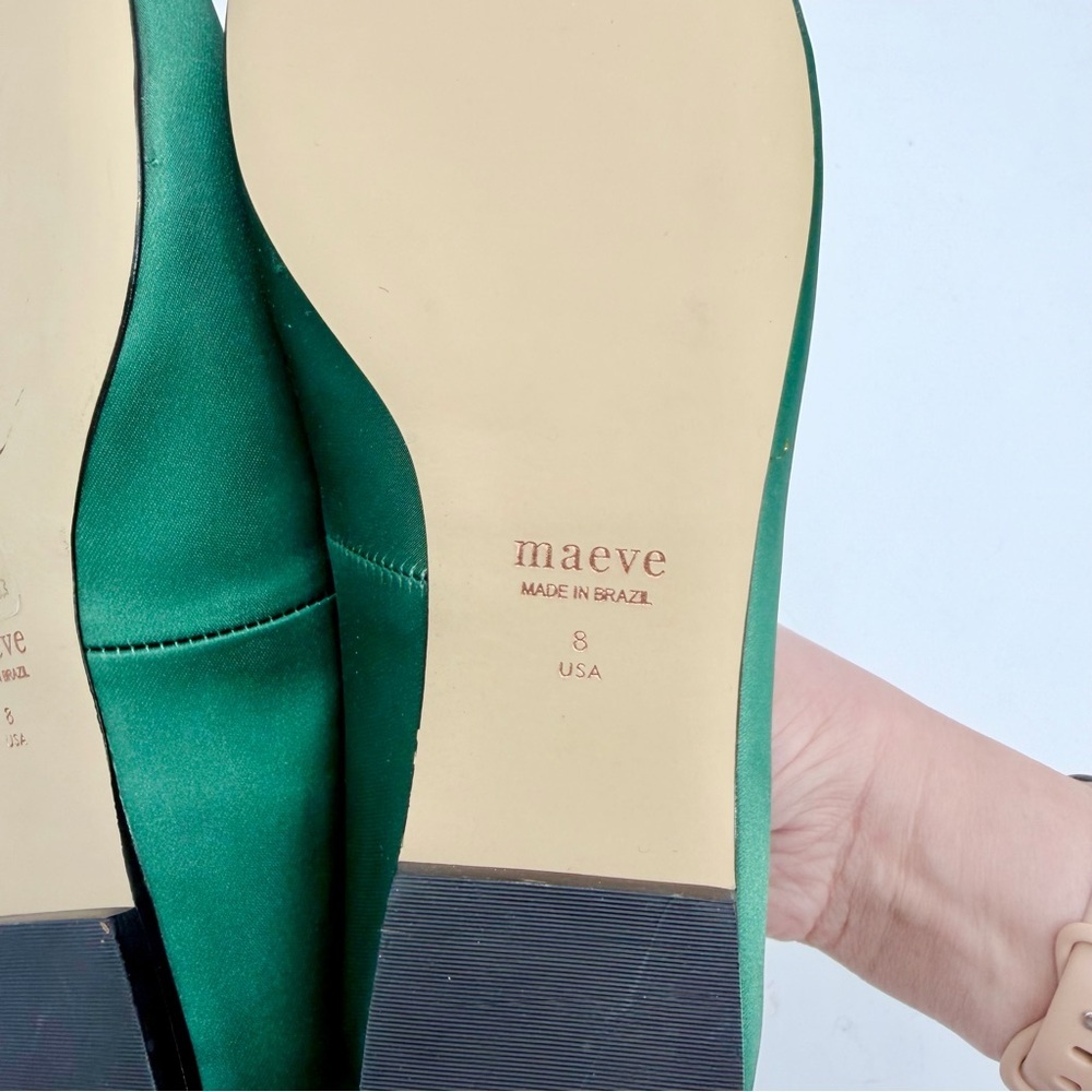 MAEVE BY ANTHRO Satin Square Toe Ballet Flats Emerald Green - Picture 8 of 9